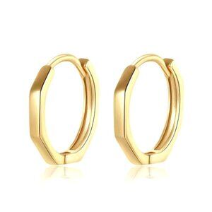Gold Geometric Hexagon Earrings. 925 Sterling Silver. #1029